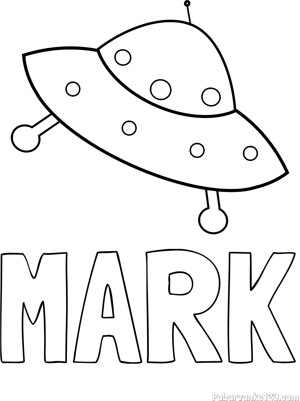 Pobarvanka imena MARK in otroška pobarvanka vesoljskega plovila