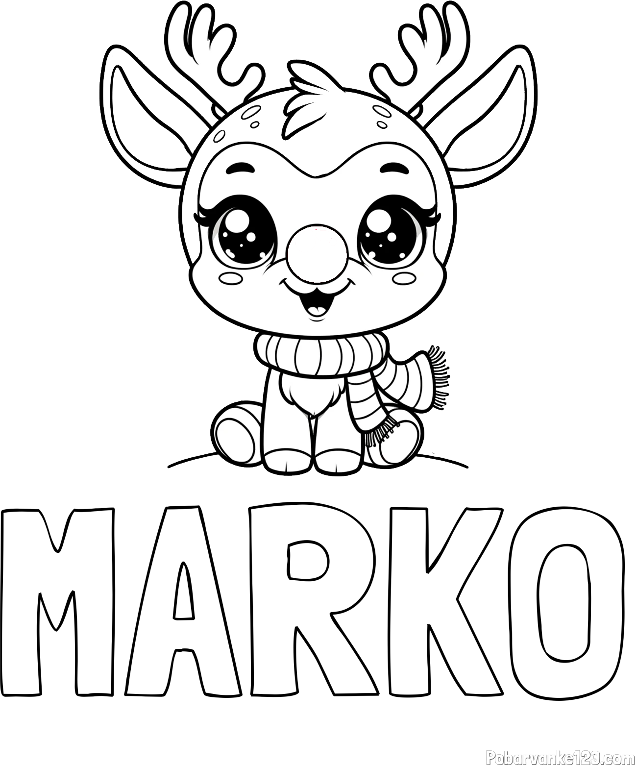 Pobarvanka imena MARKO in otroška pobarvanka jelenčka Rudolfa s šalom okoli vratu