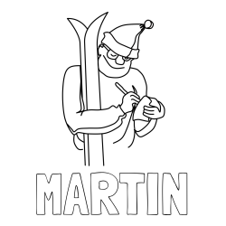 Online izdelana pobarvanka - Pobarvanka imena MARTIN in pobarvanka smučarja