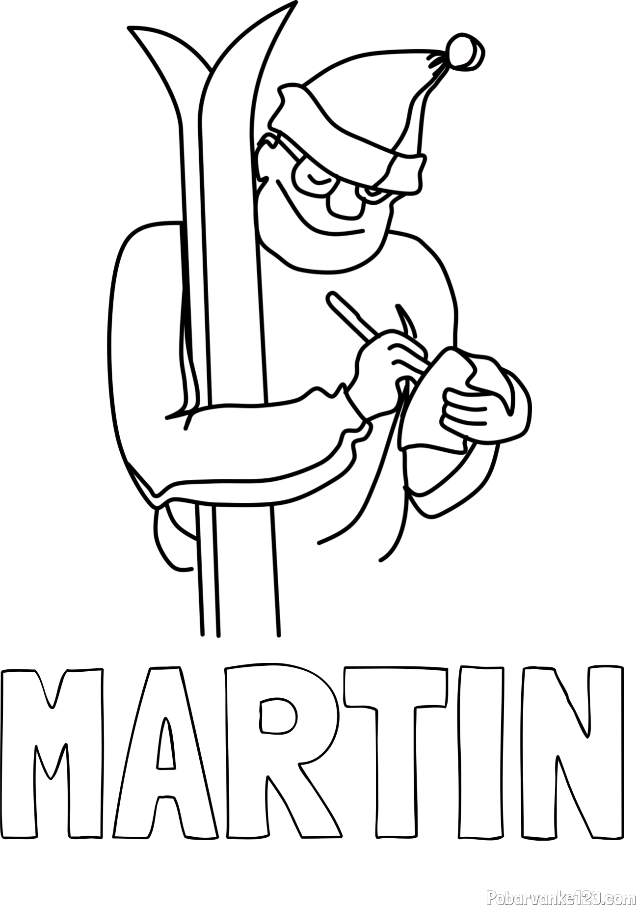 Pobarvanka imena MARTIN in pobarvanka smučarja