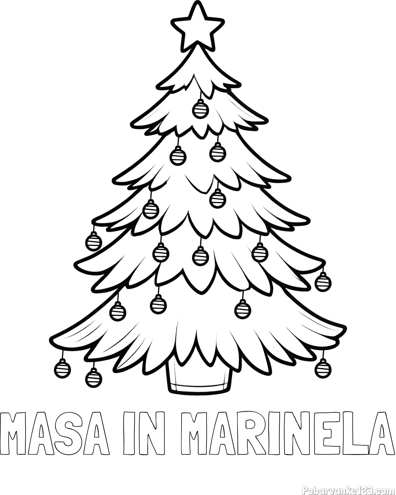 Pobarvanka imena MAŠA IN MARINELA in pobarvanka božične jelke z božično zvezdico in bunkicami