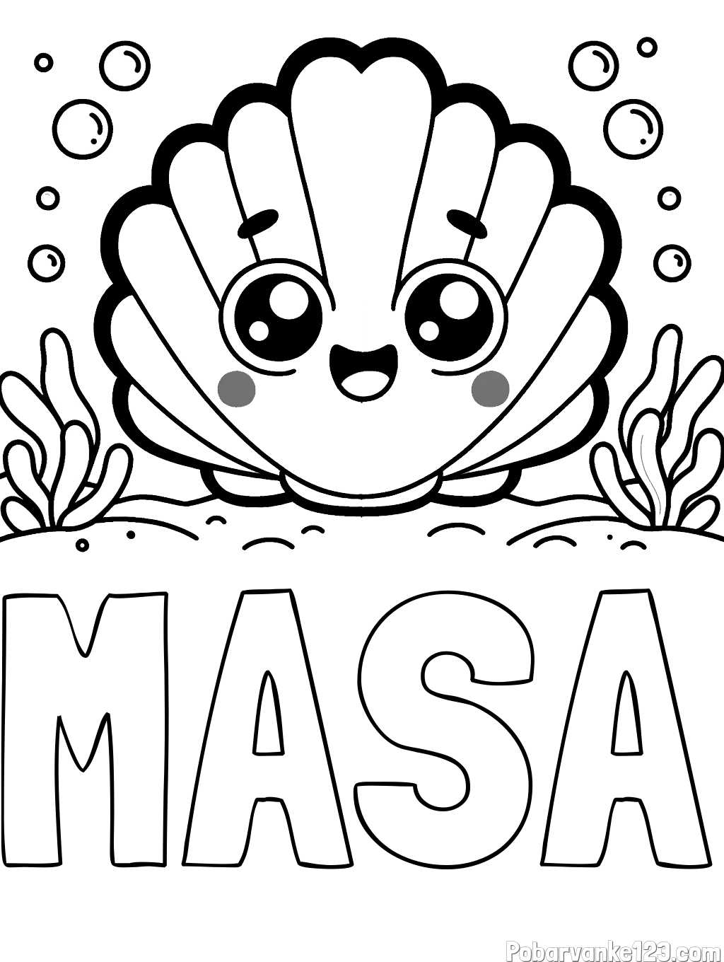 Pobarvanka imena MAŠA in pobarvanka nasmejane školjke