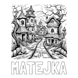 Online izdelana pobarvanka - Pobarvanka imena MATEJKA in pobarvanka začaranih hišk