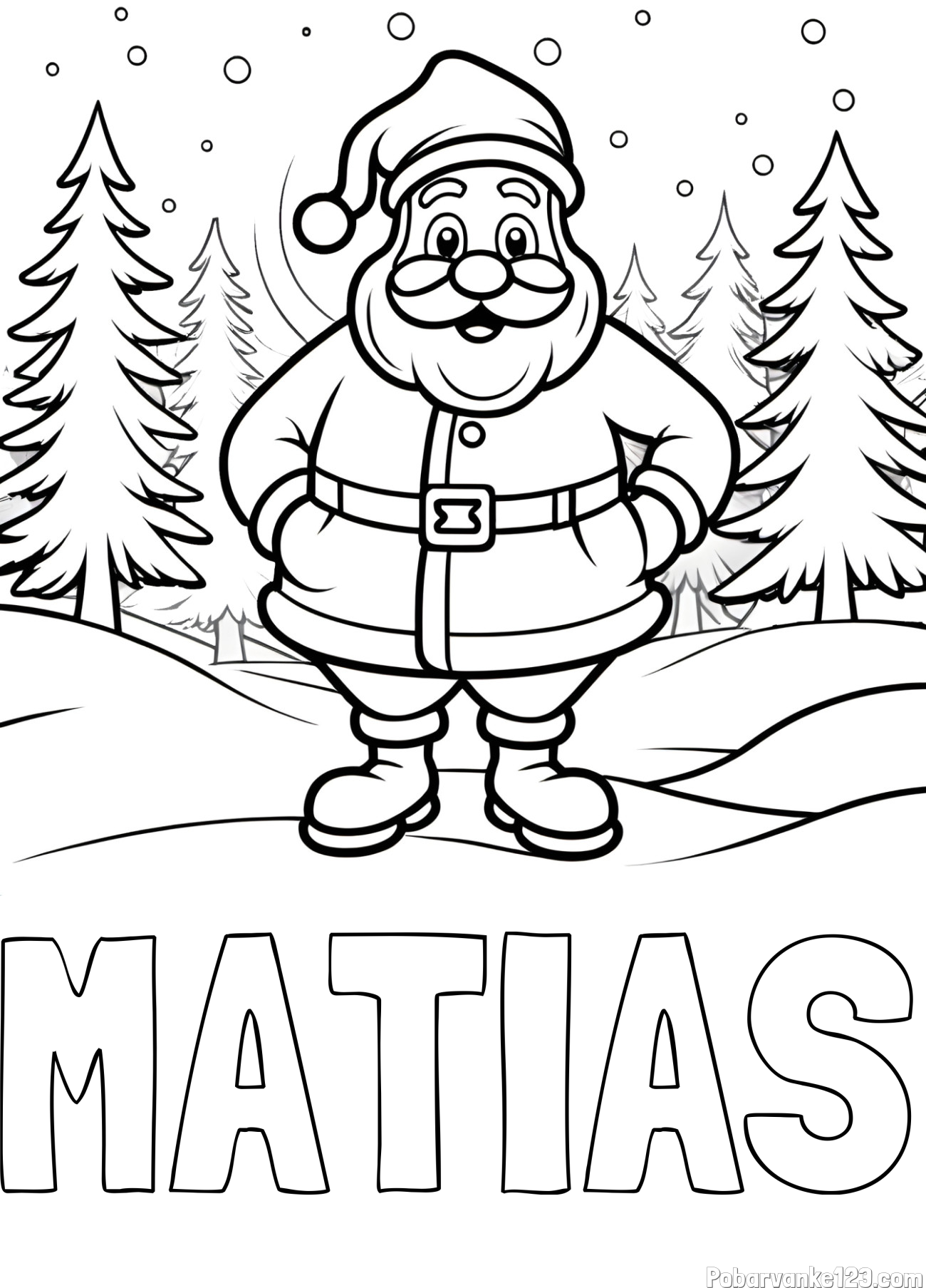 Pobarvanka imena MATIAS in pobarvanka Božička v gozdu