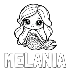 Online izdelana pobarvanka - Pobarvanka imena MELANIA in pobarvanka prikupne morske deklice
