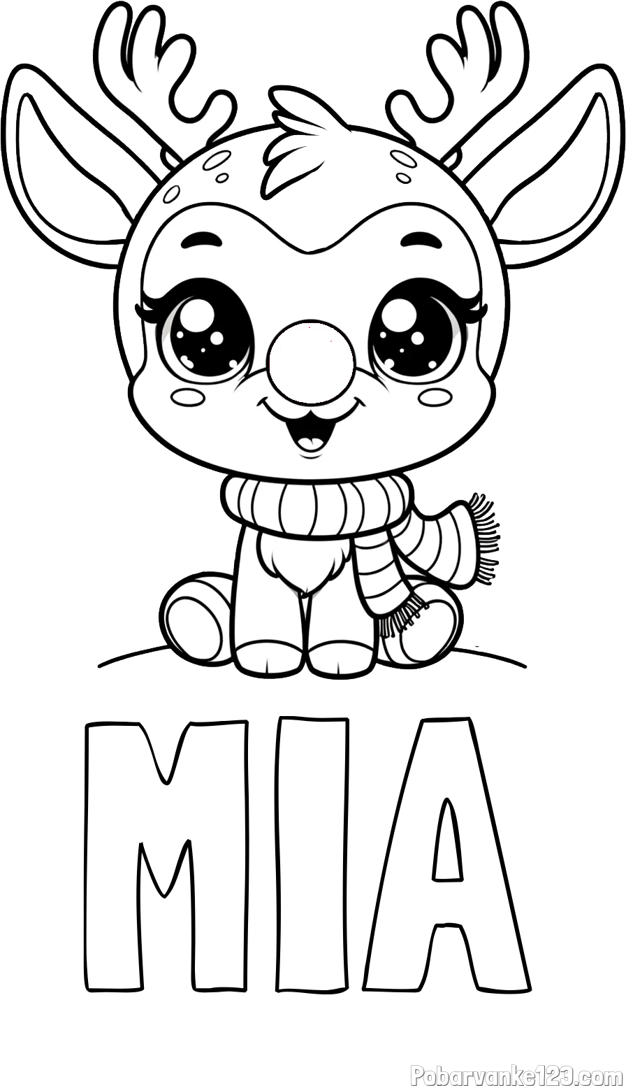 Pobarvanka imena MIA in otroška pobarvanka jelenčka Rudolfa s šalom okoli vratu