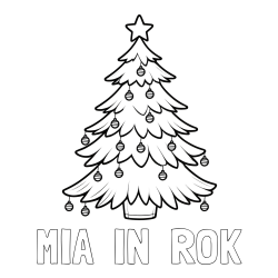 Online izdelana pobarvanka - Pobarvanka imena MIA  IN  ROK in pobarvanka božične jelke z božično zvezdico in bunkicami