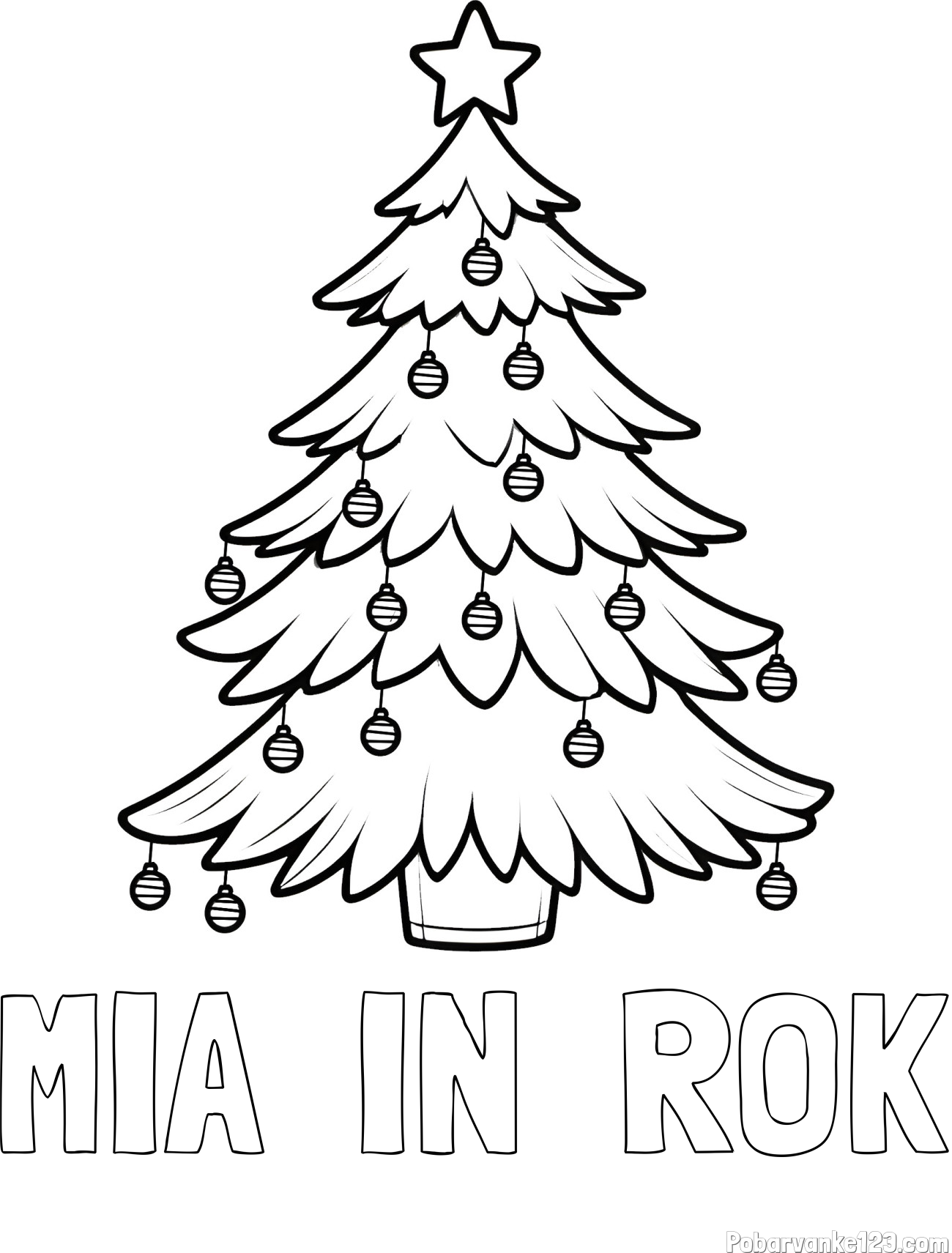Pobarvanka imena MIA  IN  ROK in pobarvanka božične jelke z božično zvezdico in bunkicami