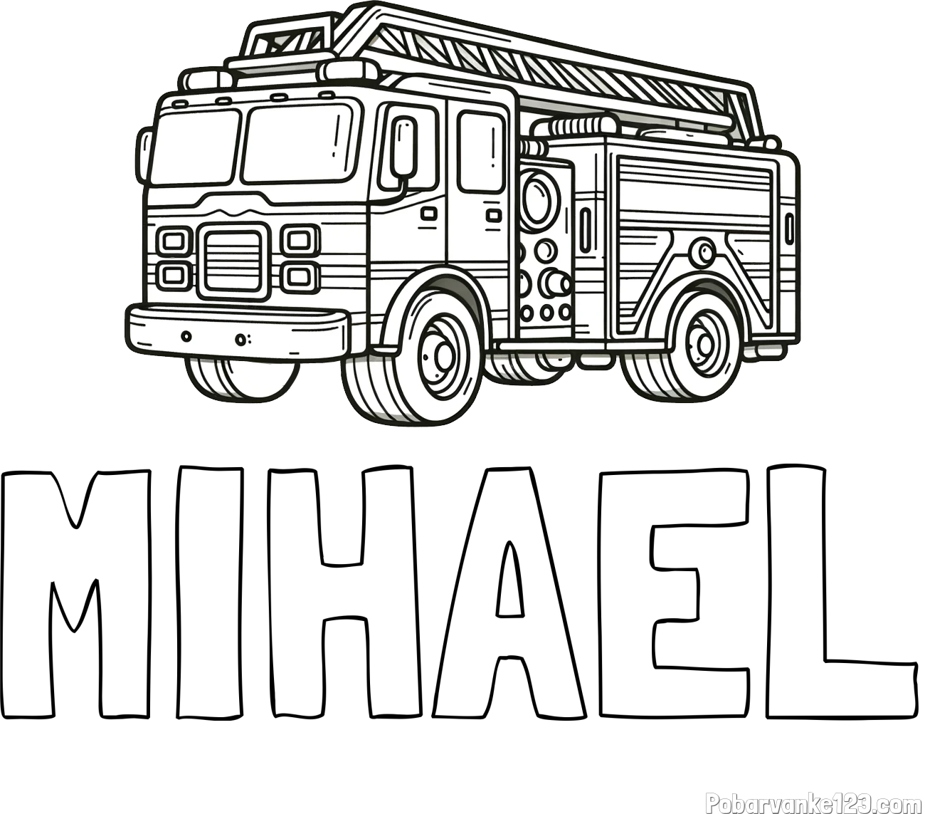 Pobarvanka imena MIHAEL in pobarvanka gasilskega avta z veliko podrobnostmi