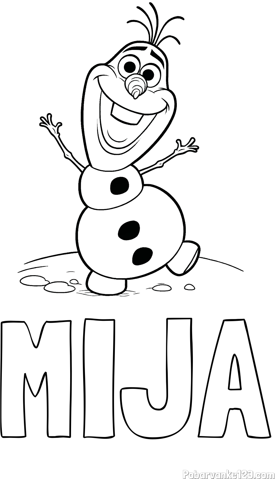 Pobarvanka imena MIJA in pobarvaka lubkega snežaka Olaf