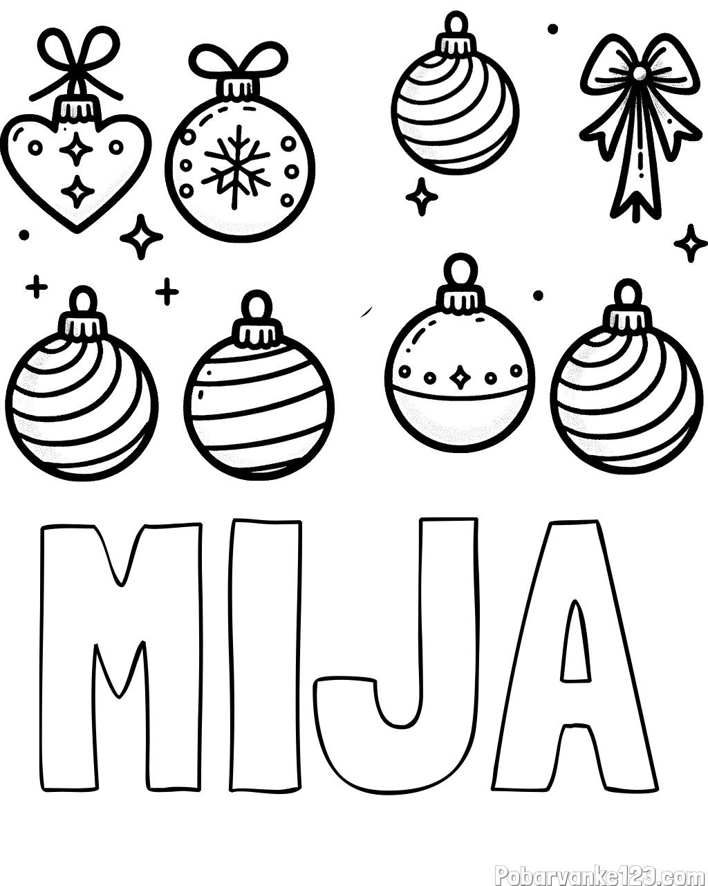 Pobarvanka imena MIJA in pobarvanka božičnih okraskov za na smrečico