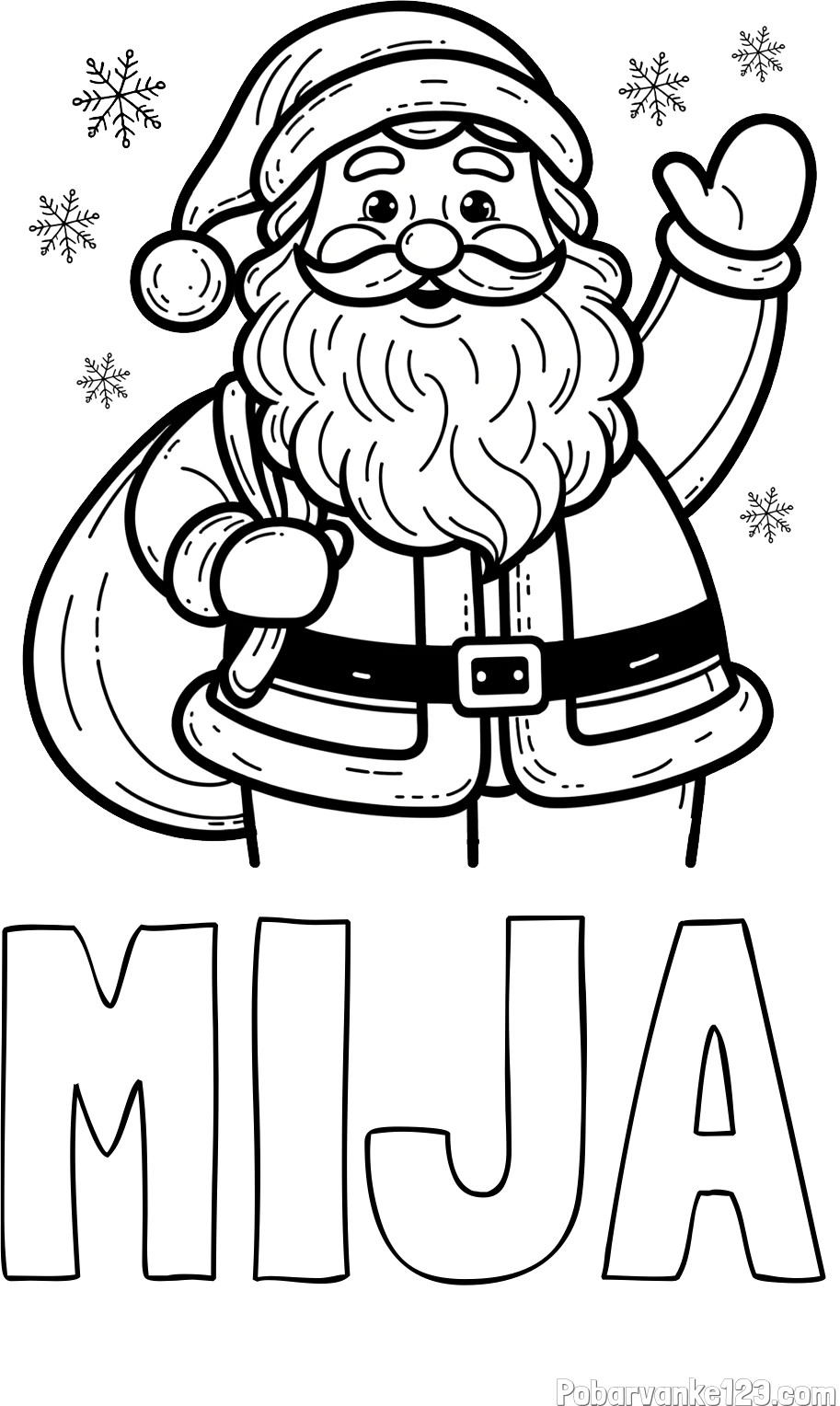 Pobarvanka imena MIJA in pobarvanka nasmejanega Božička s polno vrečo daril