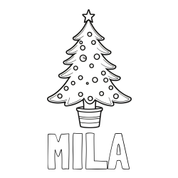 Online izdelana pobarvanka - Pobarvanka imena MILA in pobarvanka lepe božične smrečice