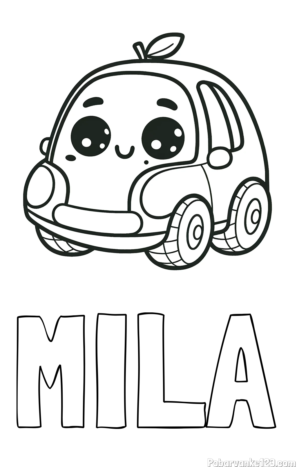 Pobarvanka imena MILA in pobarvanka ljubkega avtomobila