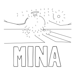 Online izdelana pobarvanka - Pobarvanka imena MINA in pobarvanka helikopterja - poveži številke