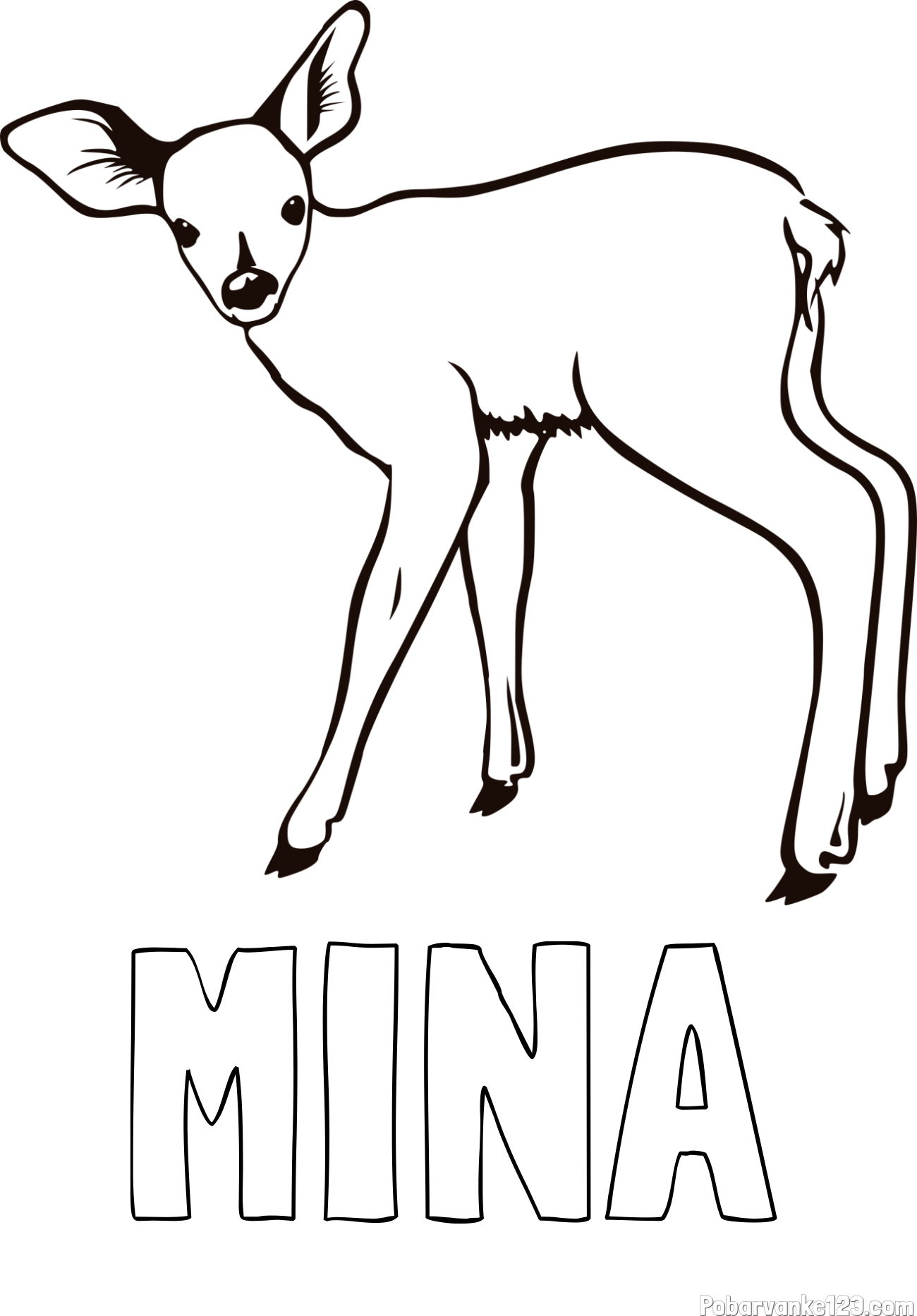 Pobarvanka imena MINA in pobarvanka mladega jelenčka