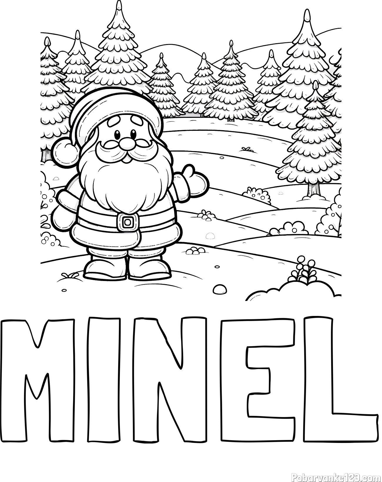 Pobarvanka imena MINEL in pobarvanka Božička v naravi