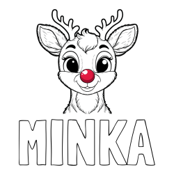 Online izdelana pobarvanka - Pobarvanka imena MINKA in otroška pobarvanka simpatičnega jelenčka Rudolfa