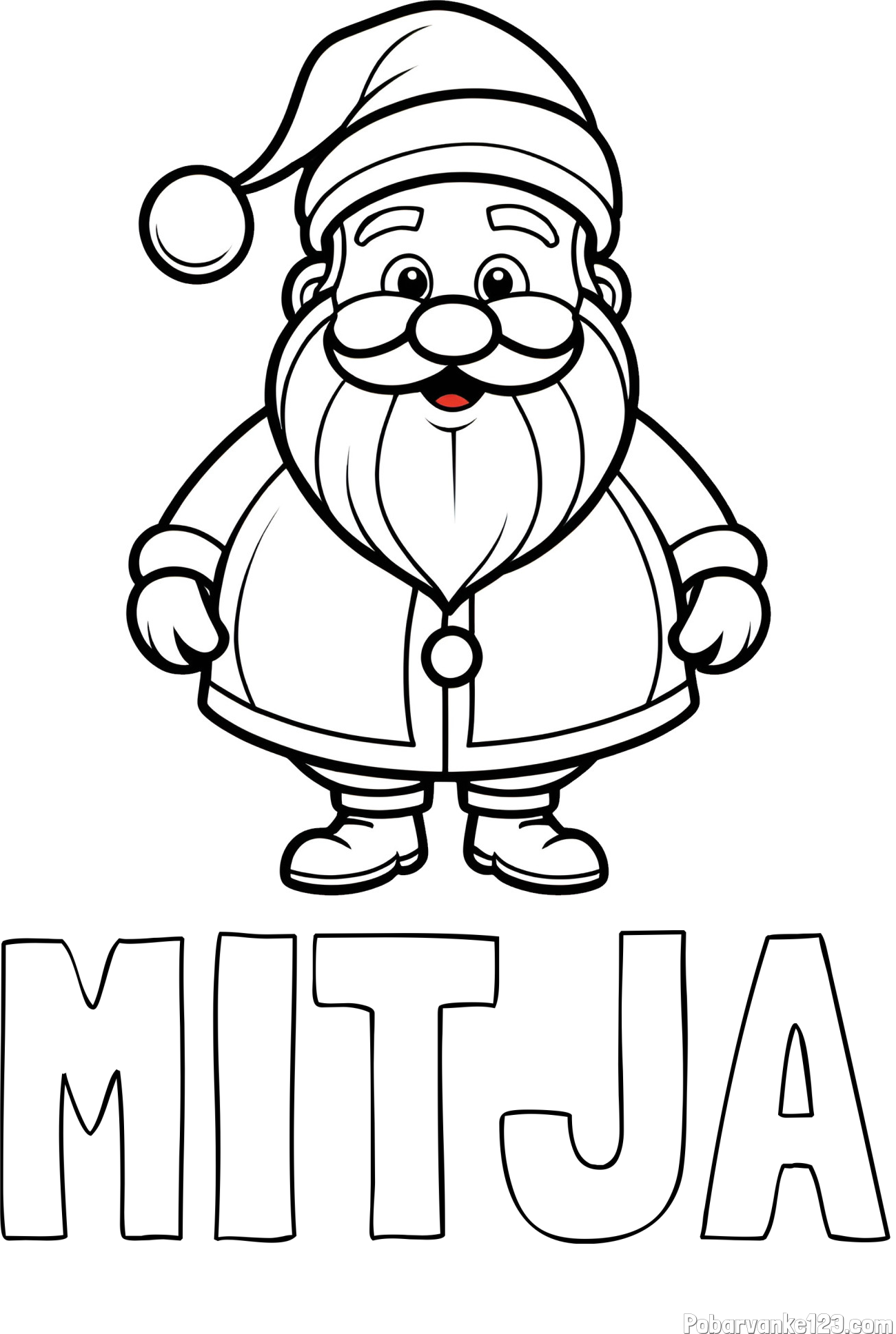 Pobarvanka imena MITJA in otroška pobarvanka prikupnega Božička