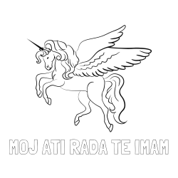 Online izdelana pobarvanka - Pobarvanka imena MOJ ATI RADA TE IMAM in lepa pobarvanka samoroga