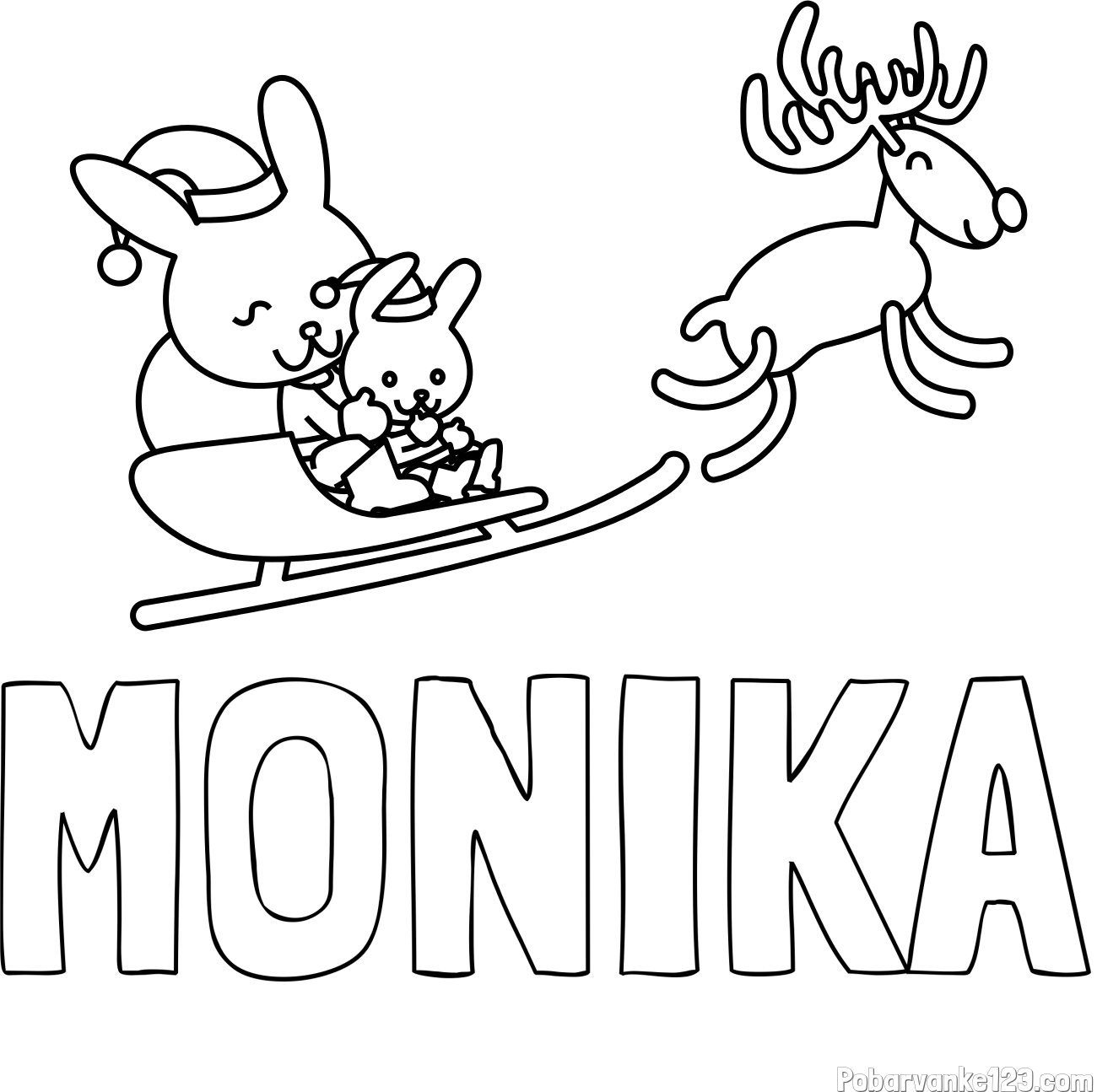 Pobarvanka imena MONIKA in božične sani