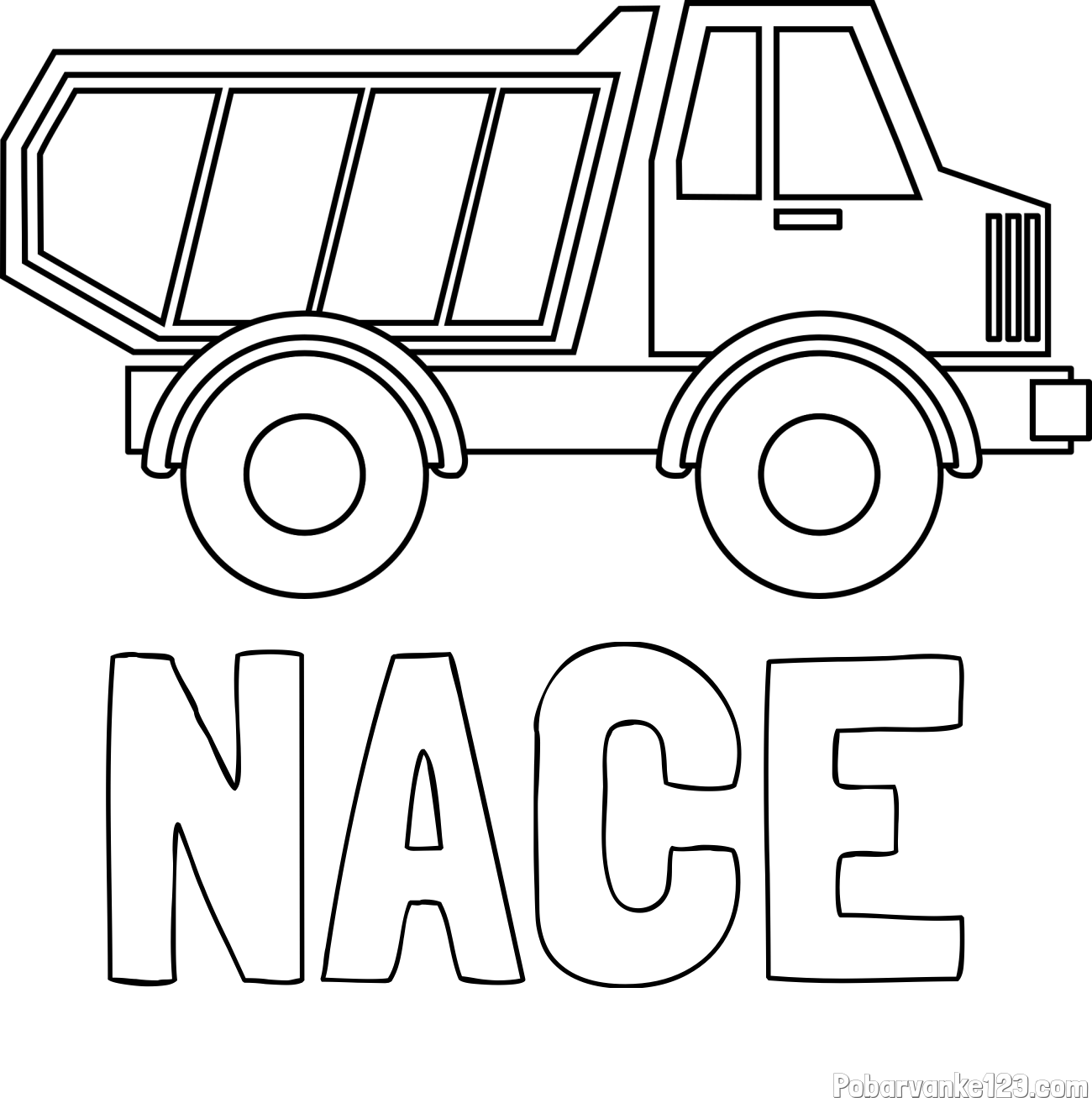 Pobarvanka imena NACE in otroška pobarvanka tovornjaka za prevoz smeti in drugega tovora