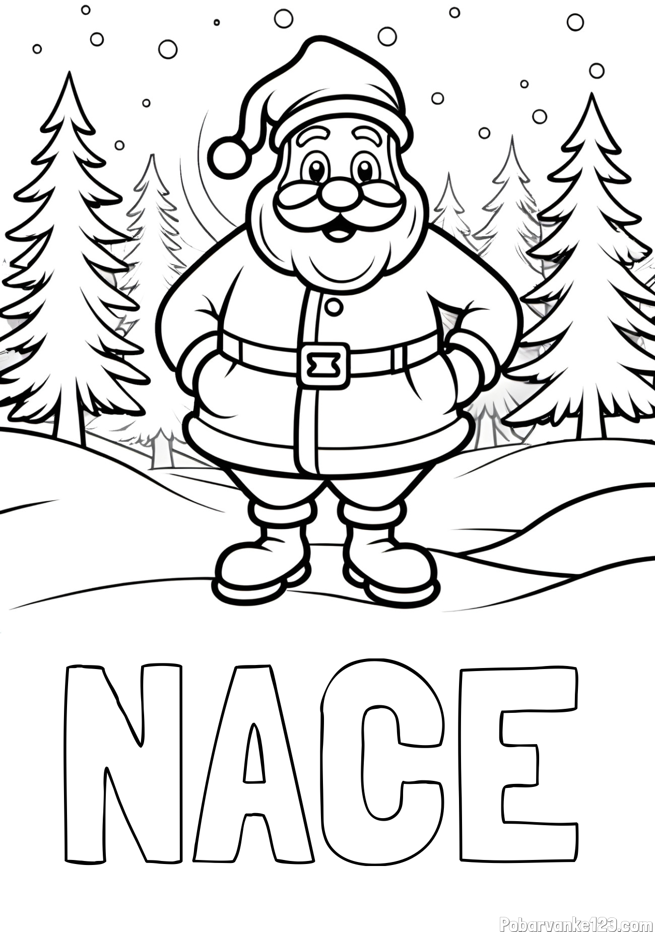 Pobarvanka imena NACE in pobarvanka Božička v gozdu