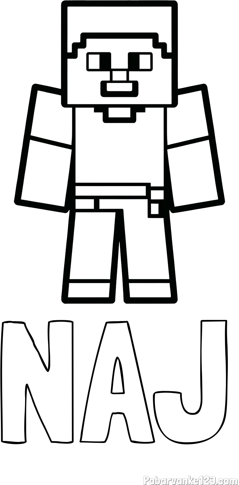 Pobarvanka imena NAJ in pobarvanka Minecraft figurice