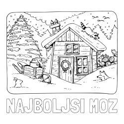 Online izdelana pobarvanka - Pobarvanka imena NAJBOLJŠI MOŽ in pobarvanka zasnežene pokrajine s hiško