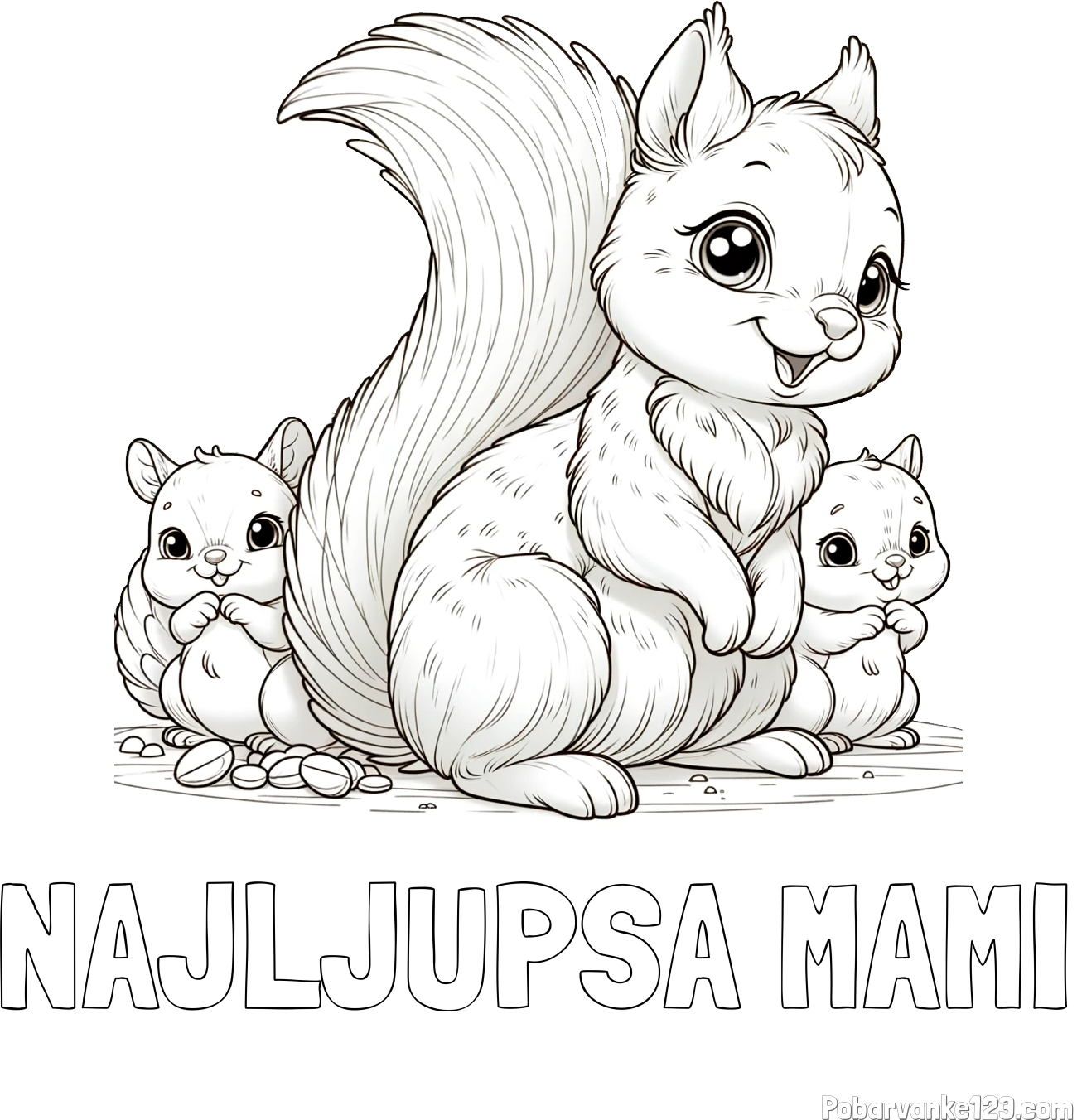 Pobarvanka imena NAJLJUPSA MAMI in pobarvanka veveričje družine