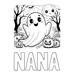 Online izdelana pobarvanka - Pobarvanka imena NANA in pobarvanka ljubkega duhca in buč za noč čarovnic