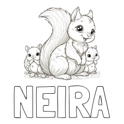 Online izdelana pobarvanka - Pobarvanka imena NEIRA in pobarvanka veveričje družine
