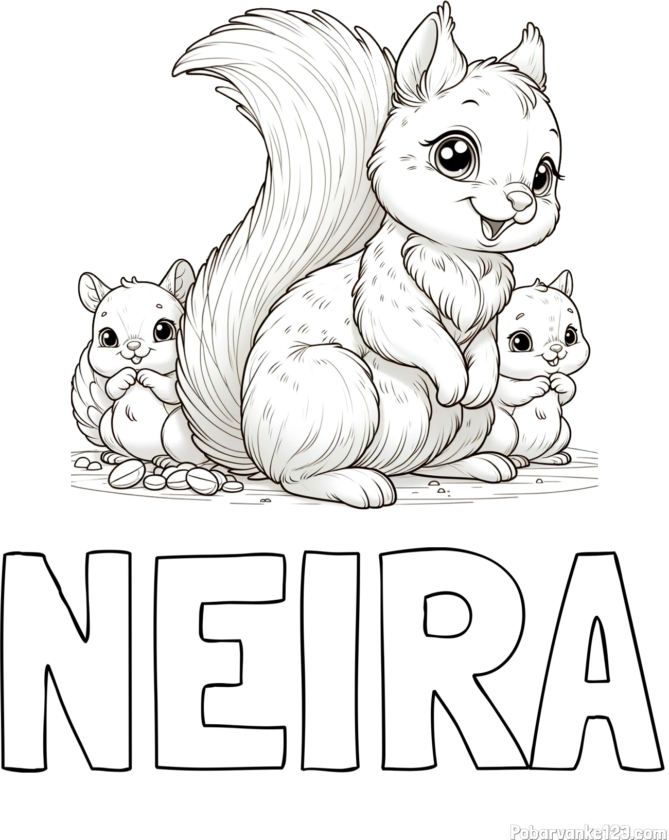 Pobarvanka imena NEIRA in pobarvanka veveričje družine