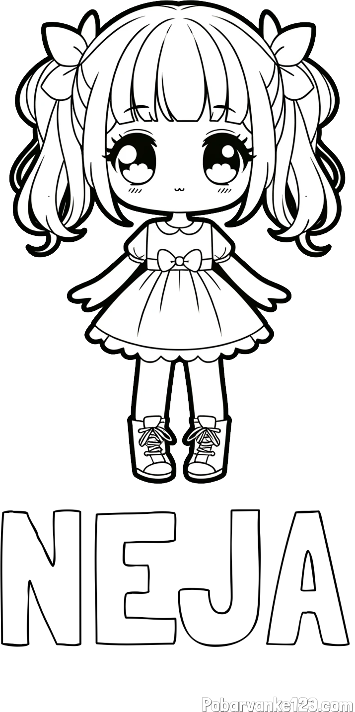 Pobarvanka imena NEJA in pobarvanka anime punčke