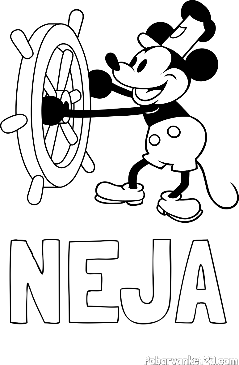 Pobarvanka imena NEJA in pobarvanka Miki Miške (Mickey Mouse)