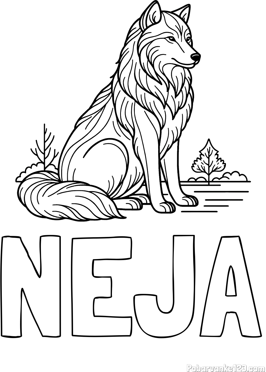 Pobarvanka imena NEJA in pobarvanka sedečega volka