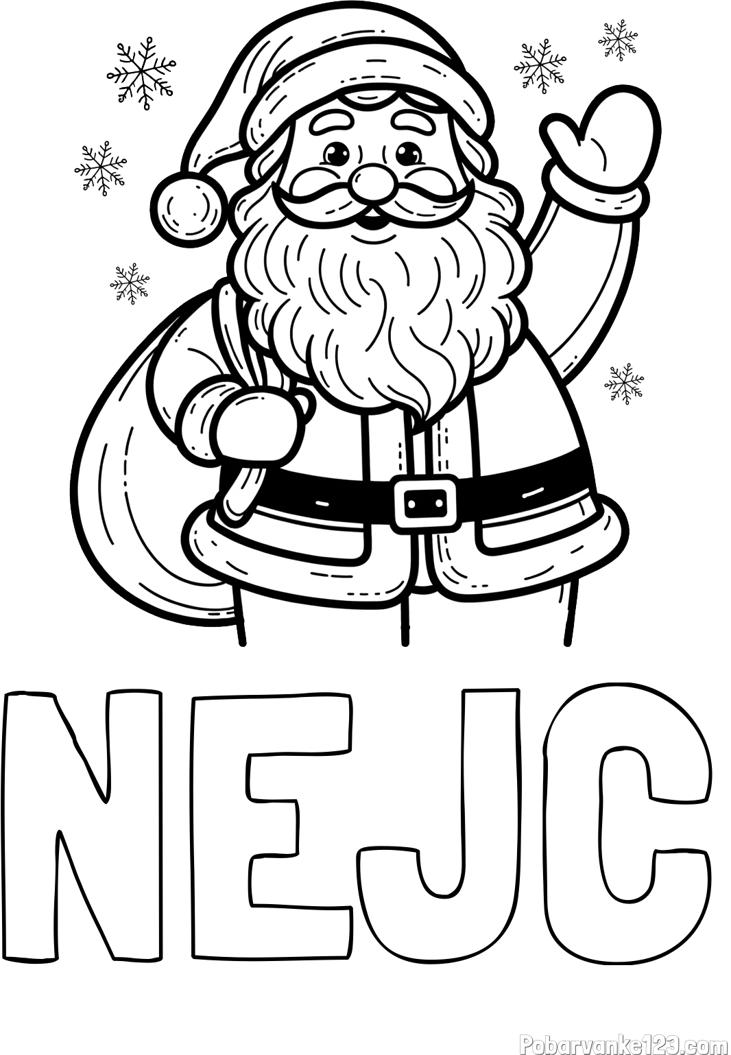 Pobarvanka imena NEJC in pobarvanka nasmejanega Božička s polno vrečo daril