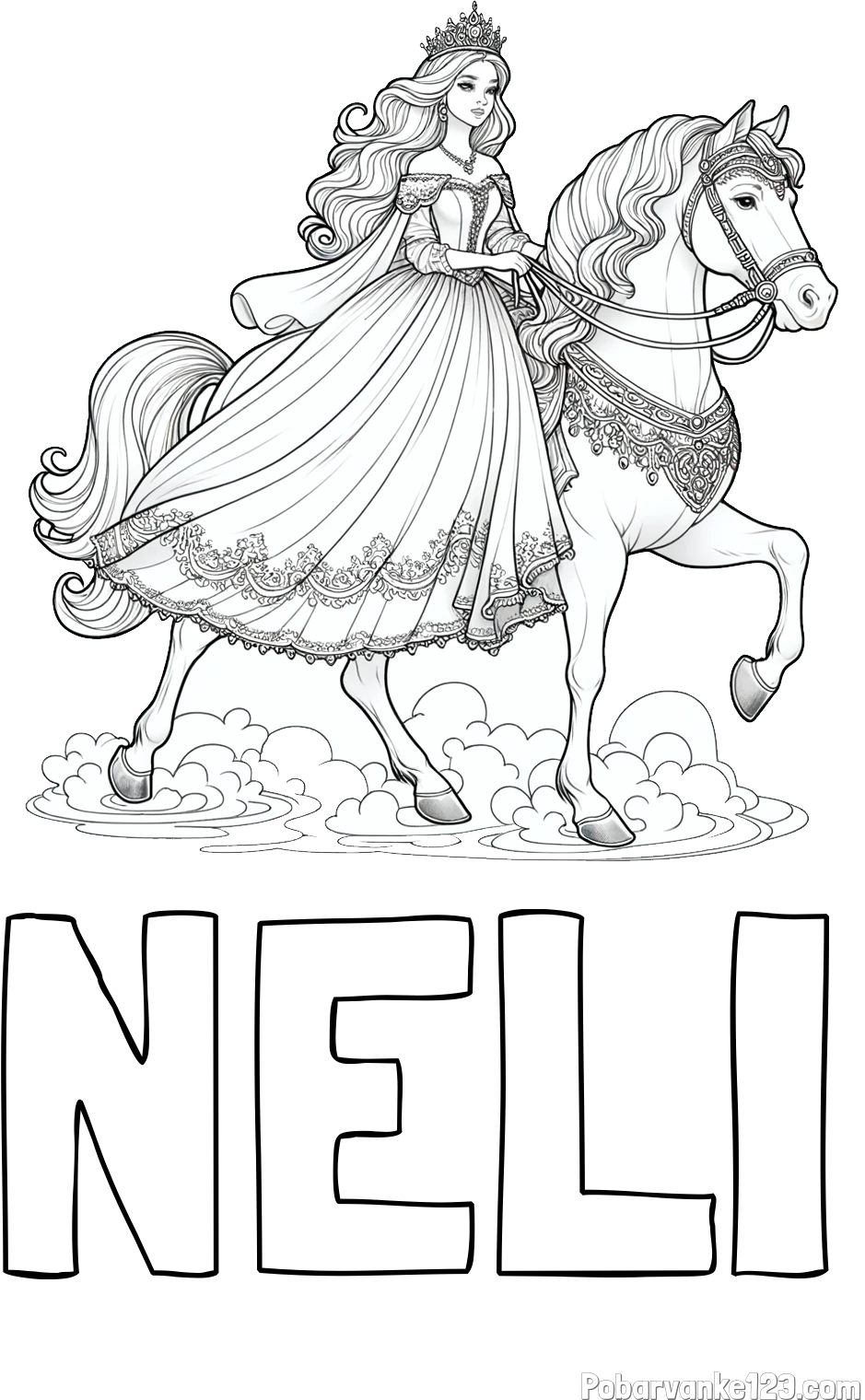 Pobarvanka imena NELI in pobarvanka princese na konju