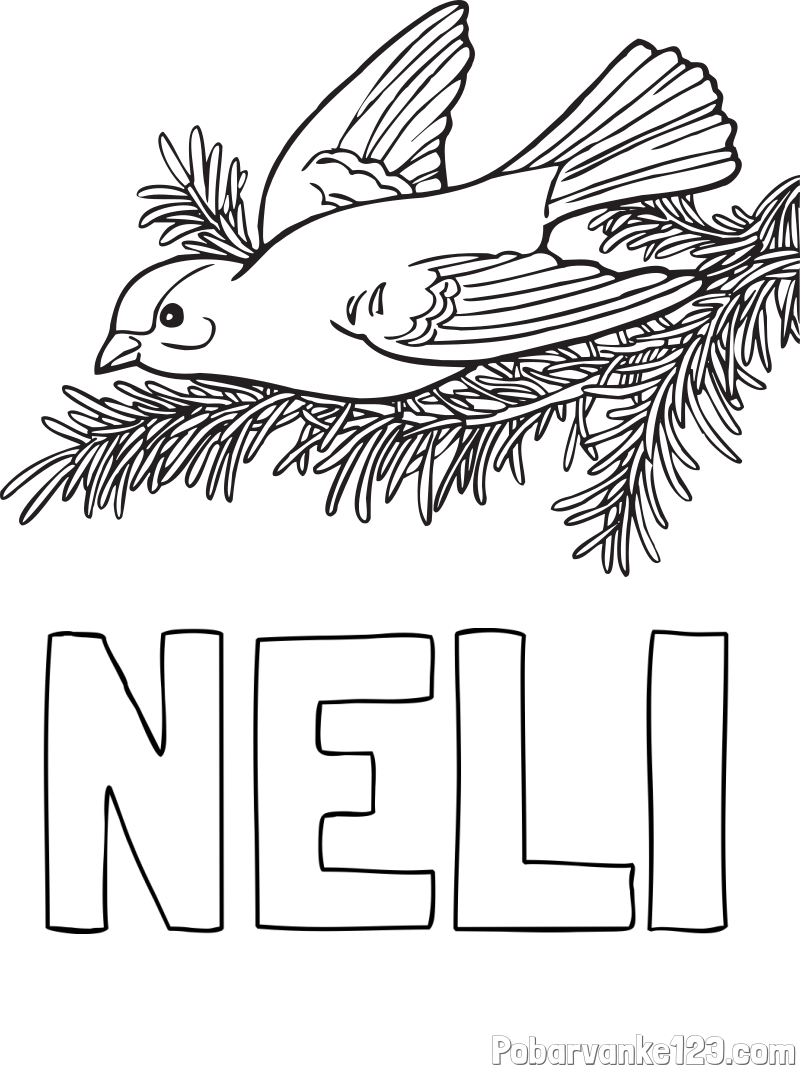 Pobarvanka imena NELI in pobarvanka ptice na vejici