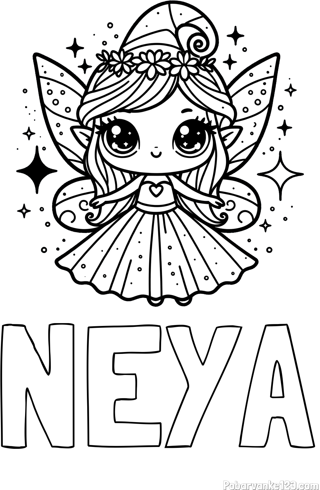 Pobarvanka imena NEYA in prikupna čarobna vila