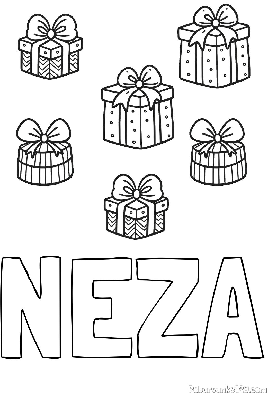 Pobarvanka imena NEŽA in pobarvanka božičnih daril
