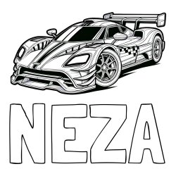 Pobarvanka imena NEŽA in pobarvanka modernega športnega avtomobila