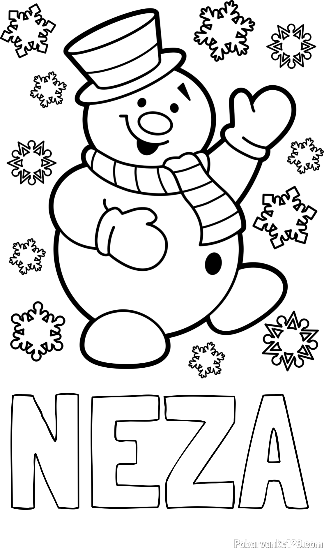 Pobarvanka imena NEŽA in pobarvanka veselega snežaka