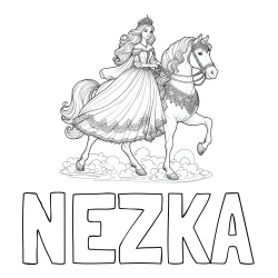 Online izdelana pobarvanka - Pobarvanka imena NEŽKA in pobarvanka princese na konju