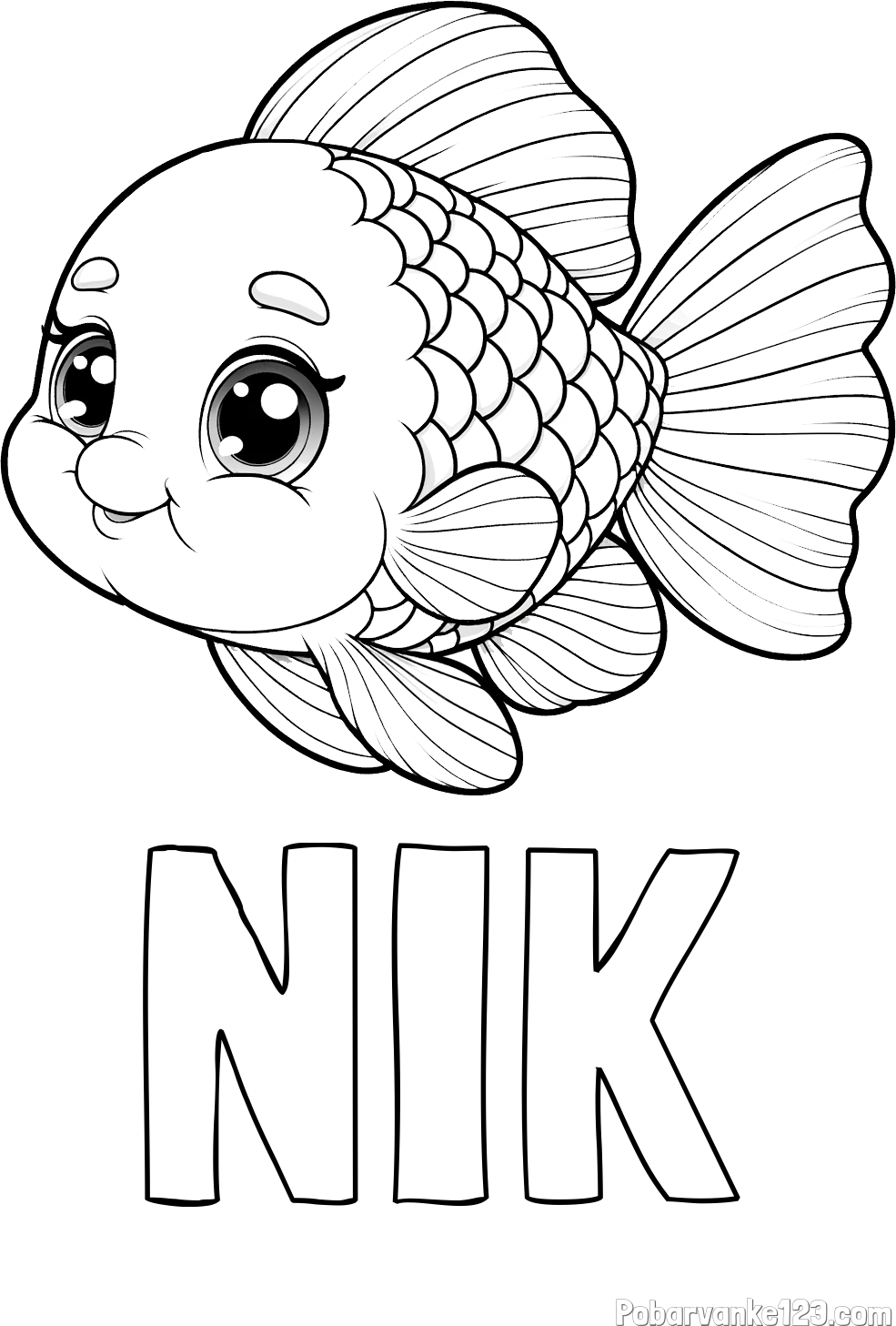 Pobarvanka imena NIK in ljubka pobarvanka starejše ribe