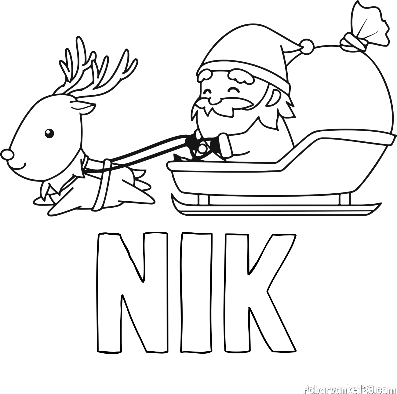 Pobarvanka imena NIK in pobarvanka Božička na saneh ter jelenčka Rudolfa