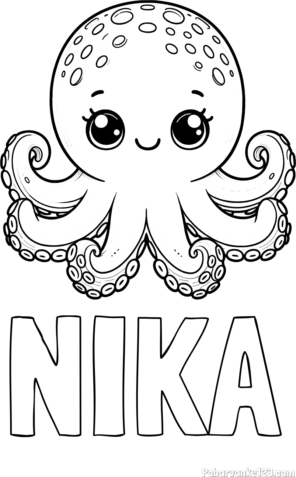 Pobarvanka imena NIKA in otroška pobarvanka ljubke hobotnice