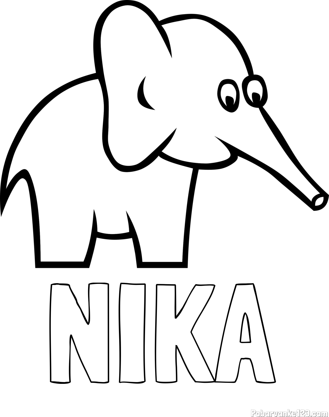 Pobarvanka imena NIKA in pobarvanka ljubkega slončka