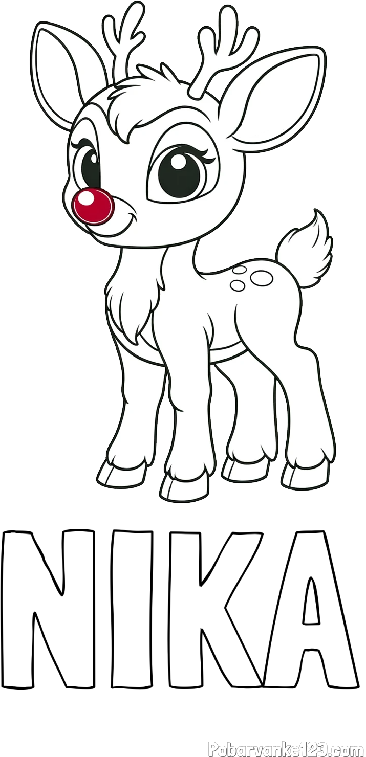 Pobarvanka imena NIKA in pobarvanka nasmejanega jelenčka Rudolfa