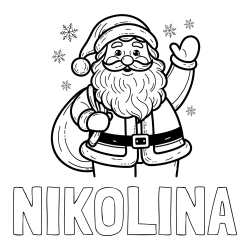Online izdelana pobarvanka - Pobarvanka imena NIKOLINA in pobarvanka nasmejanega Božička s polno vrečo daril